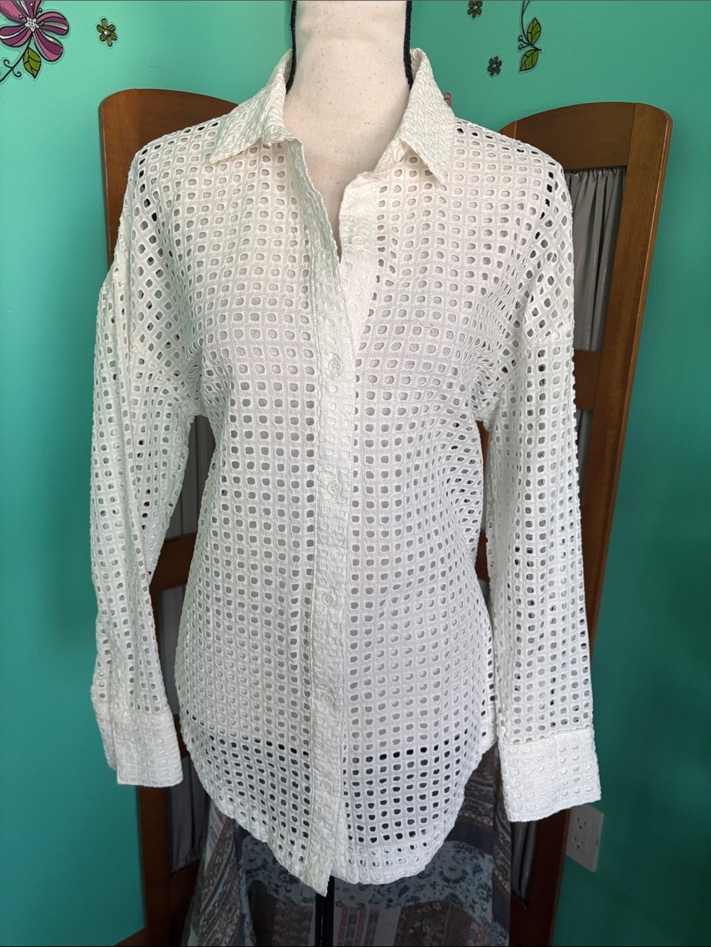 Steve Madden White Eyelet Button-Down Shirt